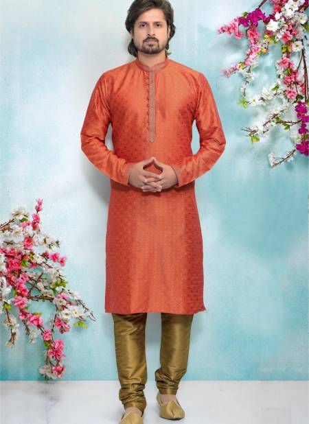 Orange Colour Fancy New Party And Function Wear Traditional Pure Art Banarasi Silk Kurta Pajama Redymade Collection 1032-8385